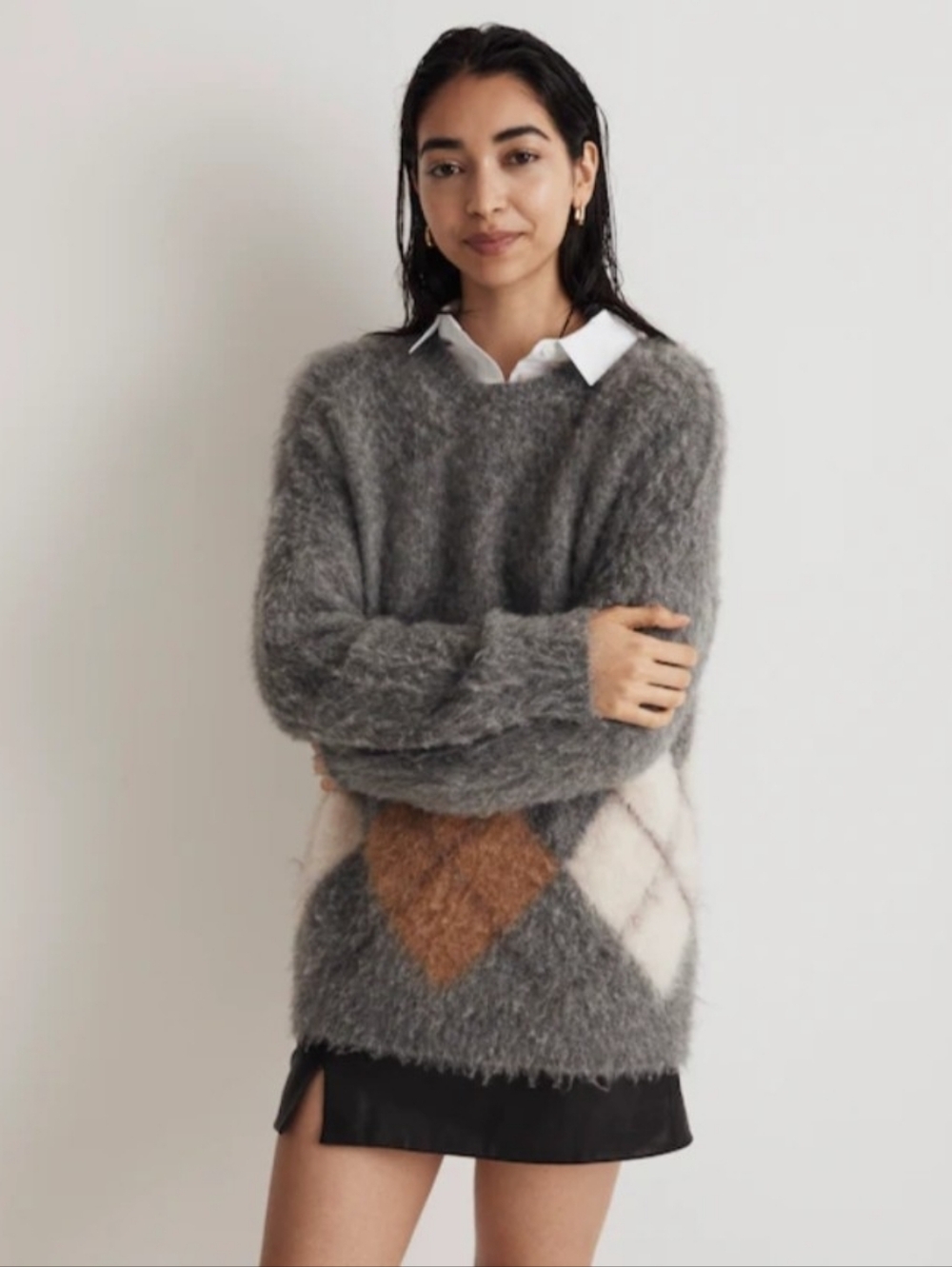 Madewell brushed partial alpaca and wool blend oversized argyle sweater